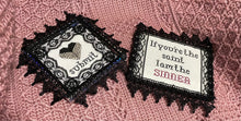Load image into Gallery viewer, SUBMIT and SINNER framed cross stitch
